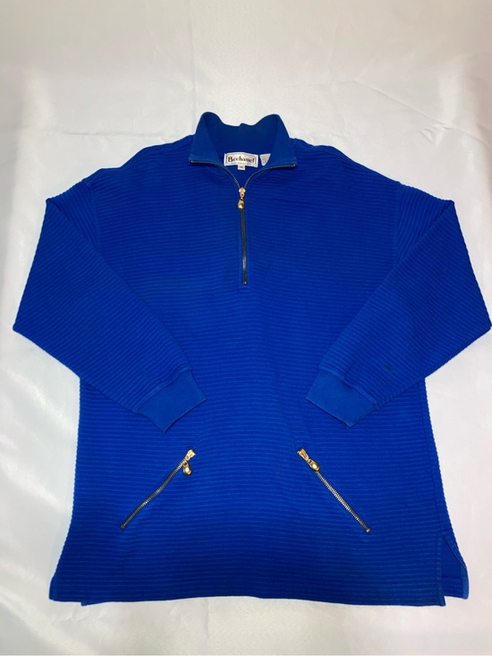 Bechamel Other - Bechamel Cobalt Blue Ribbed Half-Zip Sweater with Gold Hardware
